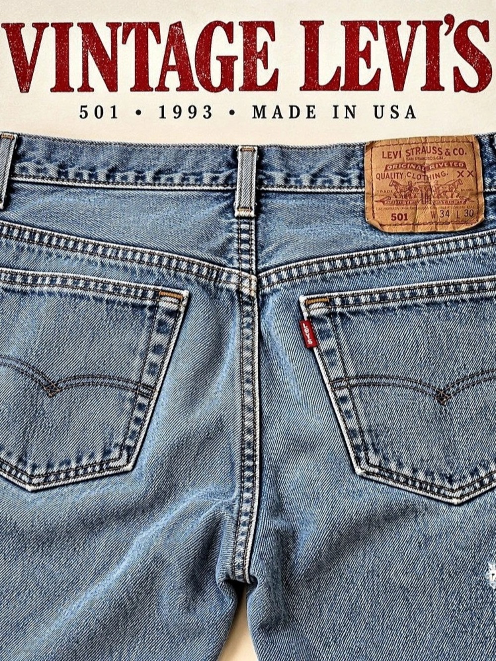 Vintage 1993 Levi’s 501 Jeans Made in USA W34 L30 NWOT